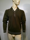Nos Vtg 70s Disco Collared V-neck Snug Fit Acrylic Thin Knit Sweater Men s M