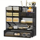 Desktop Organizer With Drawer  Multifunctional Metal Mesh Pen Holders For Office
