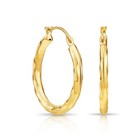 14k Real Solid Yellow Gold Twisted Round Creole Medium Hoops Earrings 2mm X 22mm
