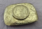 Vtg Nevada Hand Engraved Sterling Silver 1900 Morgan Silver Dollar Belt Buckle