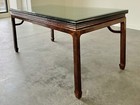 Antique Wood Dinning Table With Beveled Glass Tabletop
