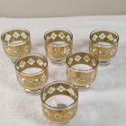 Set Of 6 Decorated Gold  White  And Clear Glass Rocks Tumblers  Glossy Finish