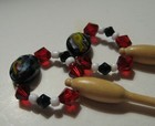 Vintage Lace Making Bobbin Pair Spangled Approx 4  Red black white Spangle