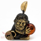 Russian Solid Brass Amber Figurine Of Domovoy Home Spirit Guard Charm Ironwork