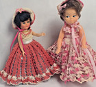 2x Vintage Colorful Hand Crocheted Bed Pillow Sleepy Doll Swing Dress With Bonn