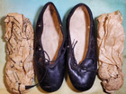 Antique  Black Leather Young Childs Ballet Shoes Size 8 5d
