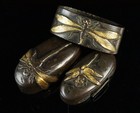Japan Antique Dragonfly Fuchi Kashira 3pcs Sword Katana Armor Fittings
