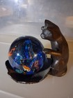  Brass  bronze Cat W  Lotus Dish   Murano Style Aquarium Paperweight Vintage 