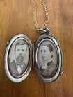 Antique Victorian Mourning Locket Black Enamel Gold Filled W  Photos