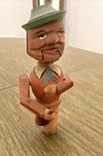 Cork Mechanical Vtg Carved Wood Man Drinking Wine Liquor Bottle Stopper