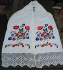 Traditional Ukrainian Towel Rushnyk  Runner Embroidered Poppies Crocheted Lace