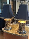 Pair  2  Of Rare Vintage Leopard Print Glass Decoupage Lamps 22  W custom Shades