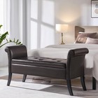 52  Storage Bench With Rolled Arms Button Tufted Ottoman Dark Brown