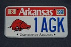 1999 University Of Arkansas License Plate - Razorbacks