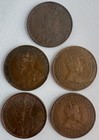 Five Coin Lot Canadian Large Cent 1906-1918 Bronze Assorted 5 Canada One Penny