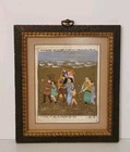 Vintage Framed Judeo-persian Biblical Painting     Hebrew Script  Middle Eastern