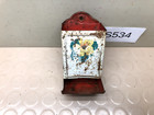 Vintage Metal Match Box Holder Red White Floral Design Wall Hanging