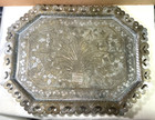 Antique Persian Islamic Qajar Silvered Brass Etched Pierced Floral Edge Tray 16 