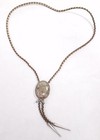 Vintage Southwestern Sterling Silver Oval Cabochon Brown Checkered Rope Bolo Tie