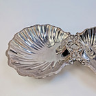 Vintage Double Scallop Clam Sea Shell Candy Dish Trinket Silver Plated Footed