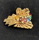 Vintage Art Deco Multicolor Rhinestones Spiral Spray  Design Brooch Pin