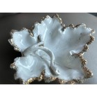 Vintage Ceramic Leaf Shape Trinket Dish Ring Holder White Gold Germany 5x4 5