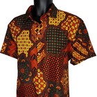 African Print Burnt Orange  Black    Yellow Men Collar Shirt