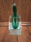 Vintage Art Glass Ornamental Perfume Bottle Green Swirl Faceted Block