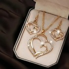 Silver Gold Crystal Rhinestone Necklace Bracelet Pendant And Heart Earring Set