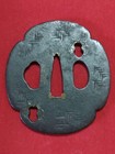 Antique Iron Tsuba Kiku Shape Inlay Kirin Design Unique Japanese Sword Guard