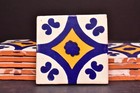 Set 10 Talavera Pottery 4  Tile Mexico Classic Cobalt Blue Yellow Mediterranean 