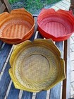 3 Beautiful Vintage Woven Wicker Basket Uniquely Shaped And Multicolored 