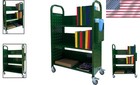 Green Library Book Cart With Durable 3-shelf Design   Swivel Locking Wheels
