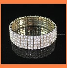 Vegas Austrian Rhinestone Crystal Stretch Bangle Bracelet 5 Row Bridal -gold