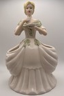 Victorian Style Lady Figurine Planter 9 25    Ceramic Dress Cream Green 2006