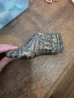 Vintage Mexican Milagro Covered Wooden Wood Shoe Ex Voto Folk Art Brass Charms