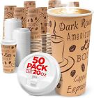 Disposable Coffee Cups With Lids 20 Oz 50 Pack - To Go Paper Coffee Cups For Hot