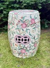 Indoor outdoor Porcelain Garden Stool planter Vtg Chinese Pink Pomegranate Rare