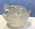 Vintage Clear Glass Cow On A Nest Basket Butter Dish Candy Dish Use Decor