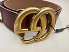 Gucci Leather Belt Brown Gold Double G Buckle