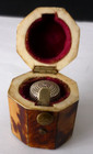 Antique Victorian Faux Tortoiseshell Thimble Case With  1890 Silver Thimble