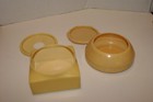 2 Piece Vintage Celluloid Bakelite Bath Vanity Set Powder Box Hair Receiver Lids