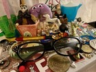 Vtg Tokens Coins Akro Agate Creamer Harlequin Doll Oddities Junk Drawer Art Lot