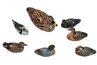 Set Of 7 Miniature Hand Painted Carved Wooden Ducks Decoys Dollhouse Figurines