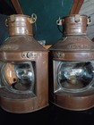 T w  Pair Port   Starboard Copper glass Oil Lanterns Wwii British Merchant Navy
