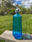 Peacock Blue Glass Seltzer Bottle Etched Schroeder Hotel Wisconsin With Syphon
