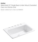 Kohler 5832-5u-0 Bakersfield 31  Single Basin Under-mount Cast Iron Kitchen Sink