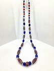 Venetian Trade Bead Necklace Cobalt Blue Red White Feather Fancy Floral Glass