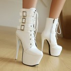 Fashion Women Ankle Platform Boots Lace Up Stiletto High Heel Shiny Booties Sexy