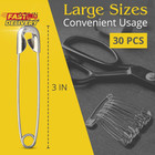 30 Pack Extra Large Safety Pins 3 Inch - Safety Pins For Sewing  Durable Stainle